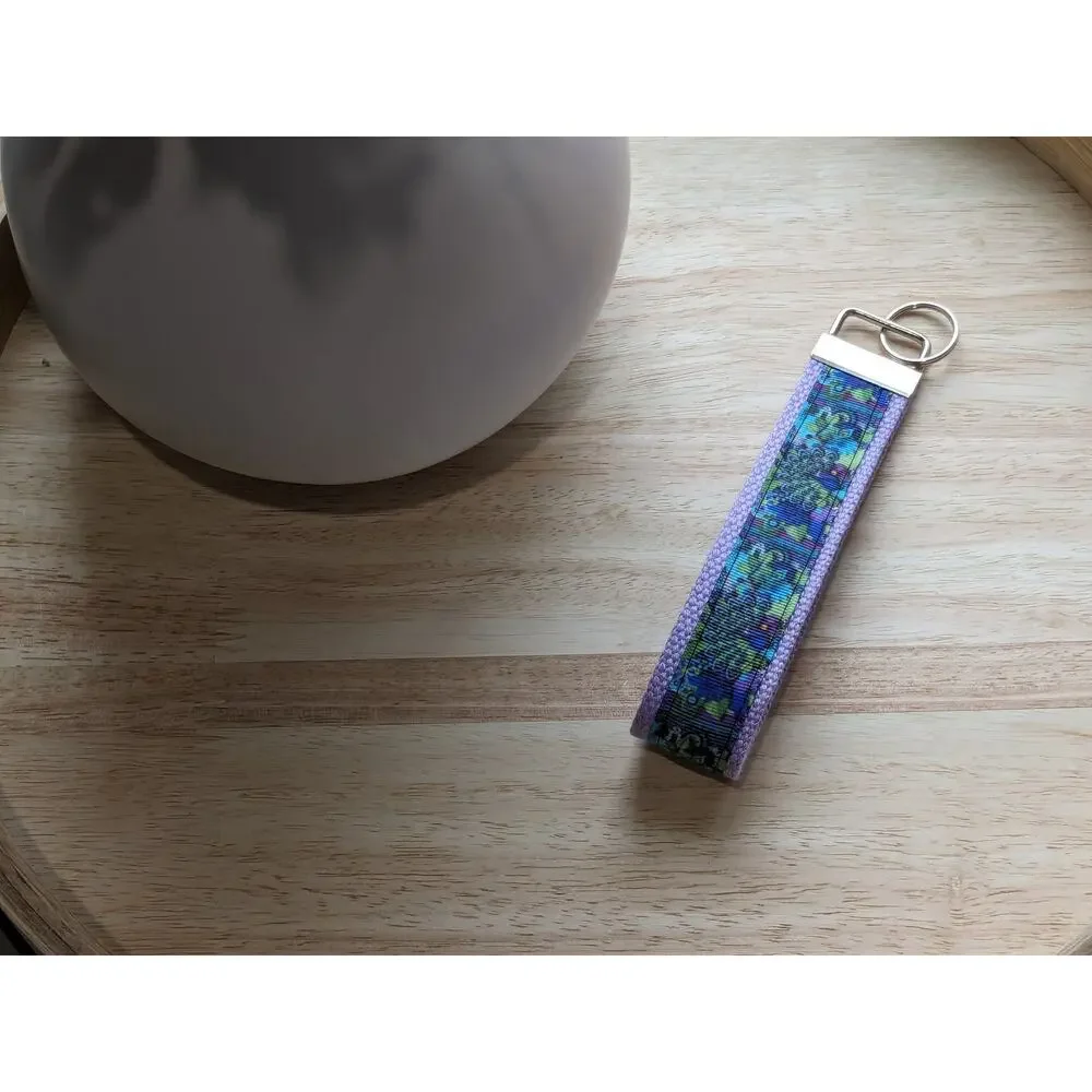 Peacock Keychain Wristlet Fabric Key FOB Gift Present Feathers Purple Green Bird